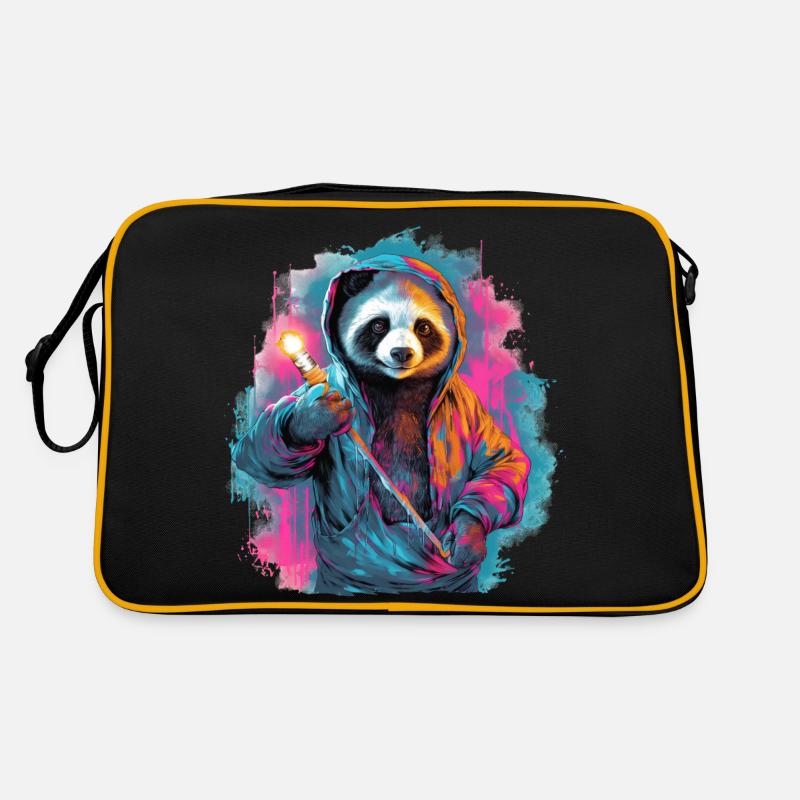 Panda mit Fackel - Retro Tasche - Schwarz/Gold
