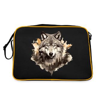 Wolf Wolfskopf Natur Wildnis Wald Bäume Kunst - Retro Tasche - Schwarz/Gold - Hinten