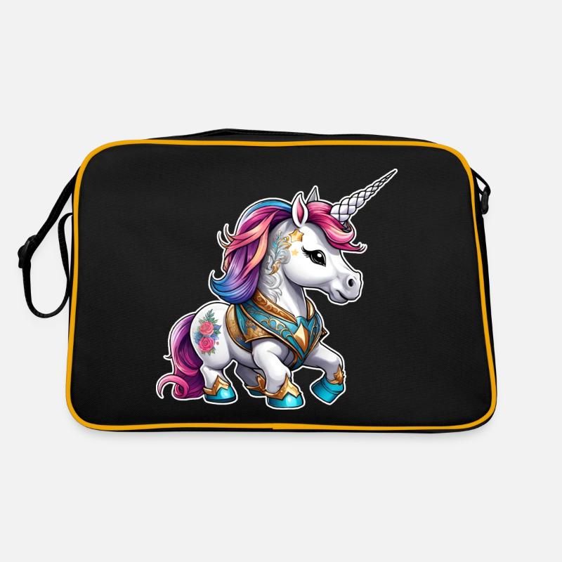 Niedliches Regenbogen Einhorn mit Tattoos Retro Tasche