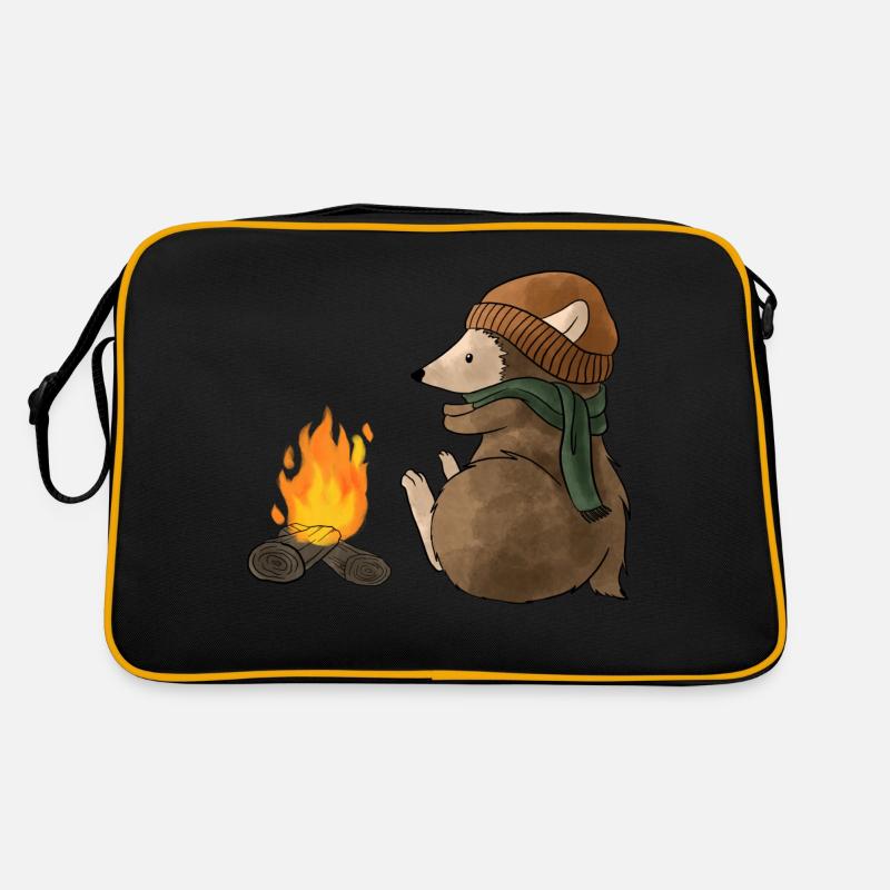 Igel am lagerfeuer Retro Tasche