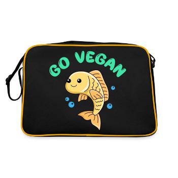 Fischdesign für stolze Veganer - Retro Tasche - Schwarz/Gold - Hinten