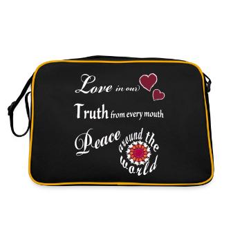 Liebe, Wahrheit, Frieden, Mantra - Retro Tasche - Schwarz/Gold - Hinten