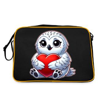 Herzige Schneeeule verliebt Valentinstag - Retro Tasche - Schwarz/Gold - Hinten