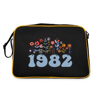 1982 Blumenmuster 1982 Blumen-thema Blumen 1982 - Retro Tasche - Schwarz/Gold - Hinten