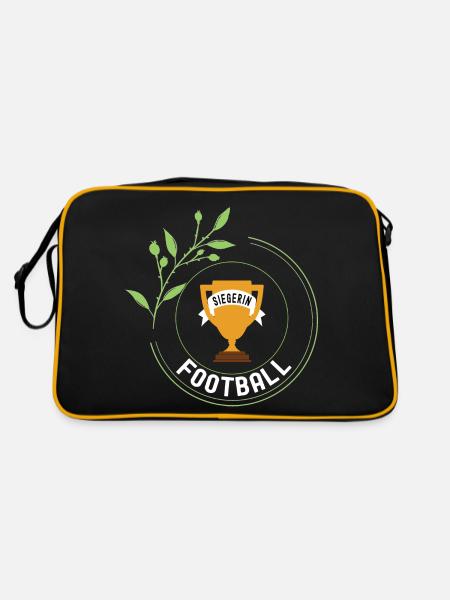 Football Siegerin Gewinner Turnier Meisterschaft - Retro Tasche - Schwarz/Gold - Hinten