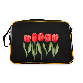 Tulipes rouges classiques Fleurs printanières Aquarelle - Sac Retro - noir/or - Dos