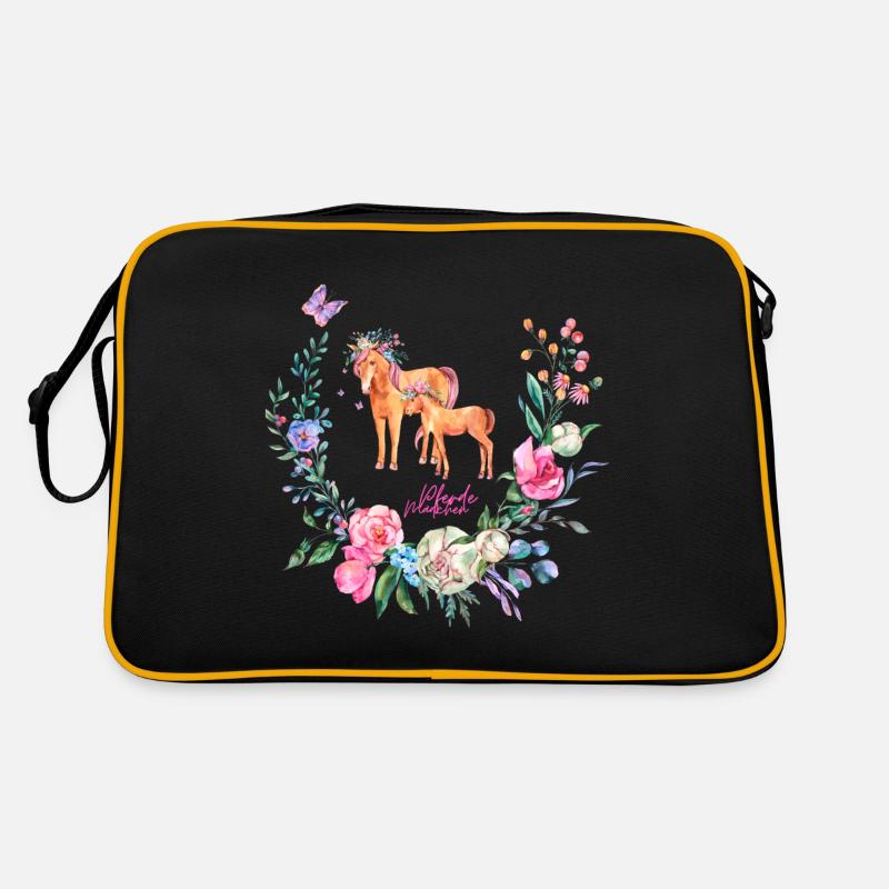 Pferdemädchen Blumentraum Retro Tasche