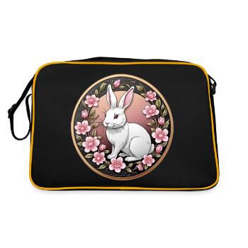 Fancy coin white rabbit among pink flowers - Retro Bag - black/gold - Back