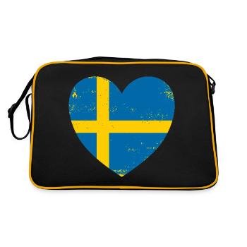 Herz Schweden Fahne Liebe Land Souvenir Geschenk - Retro Tasche - Schwarz/Gold - Hinten