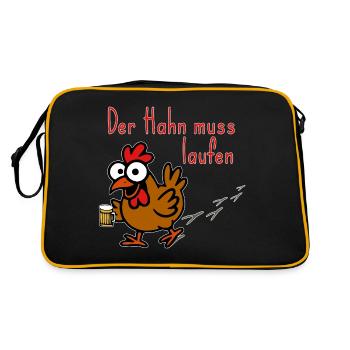 Zapf-Hahn muss laufen - Retro Tasche - Schwarz/Gold - Hinten