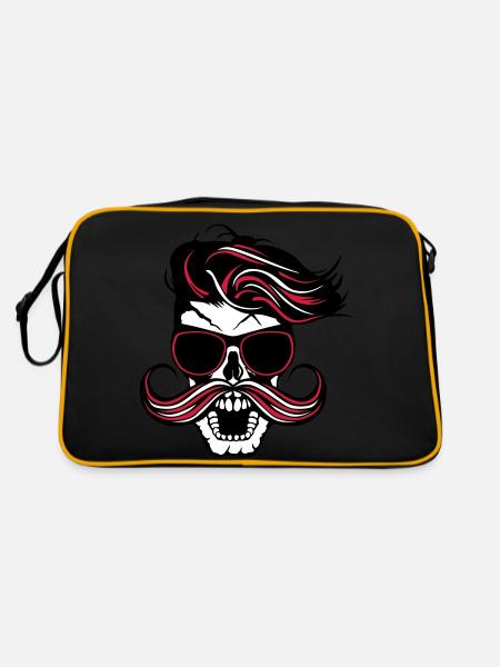 tete de mort hipster fantaisie punk coiffure moust - Retro Tasche - Schwarz/Gold - Hinten