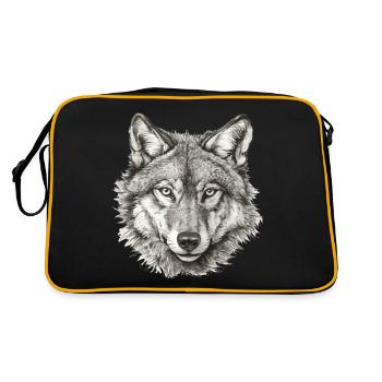 Wolf Wolf Head Black & White Drawn Art - Sac Retro - noir/or - Dos