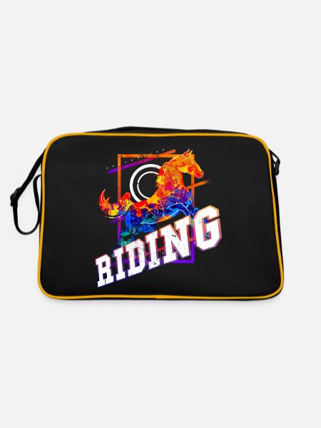 Riding Rider Horse Jumping Sport Colorful Vintage - Retro Bag - black/gold - Back