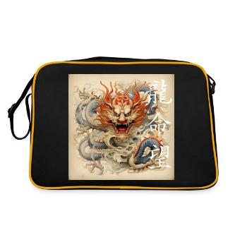 Chinesischer Drache, Dragon - Retro Tasche - Schwarz/Gold - Hinten