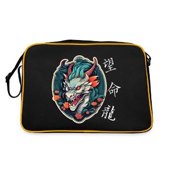 Chinesischer Drache, Dragon - Retro Tasche - Schwarz/Gold - Hinten