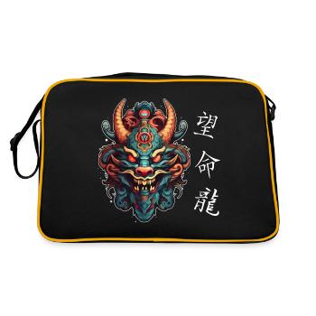 Chinesischer Drache, Dragon - Retro Tasche - Schwarz/Gold - Hinten