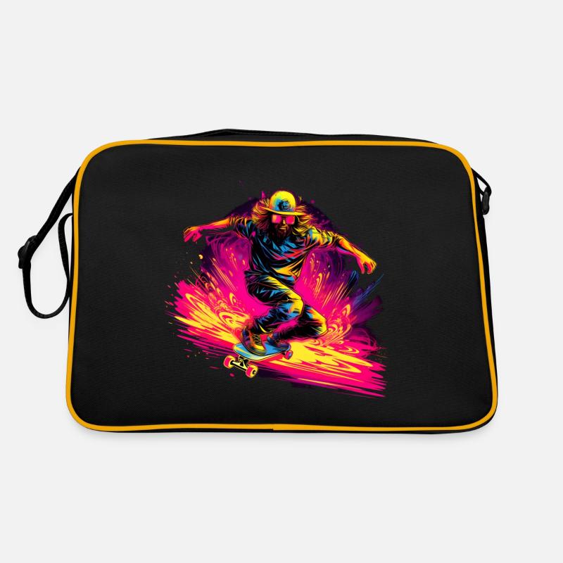 Skateboarder Neon Stil - Retro Tasche - Schwarz/Gold