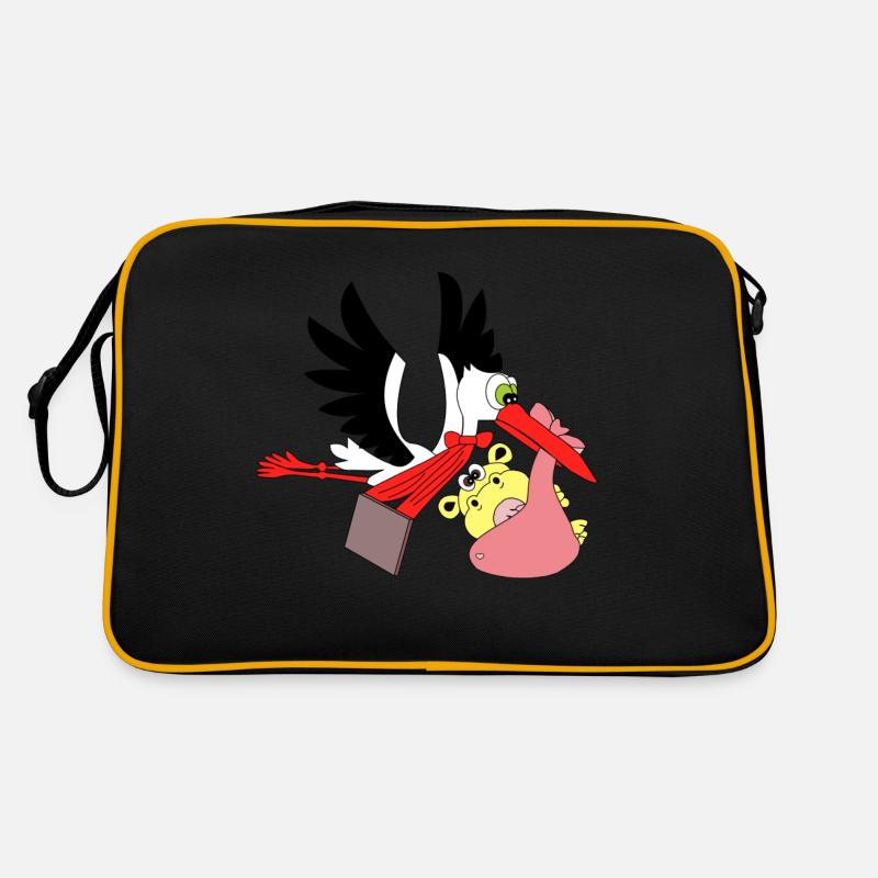 cigogne bébé hippopotame naissance grossesse - Sac Retro - noir/or