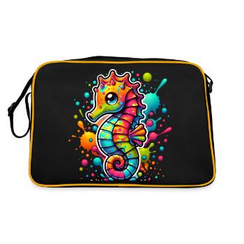 Seepferd Seepferdchen - Retro Tasche - Schwarz/Gold - Hinten