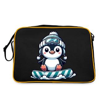 Cute penguin snowboarding winter fun - Retro Bag - black/gold - Back