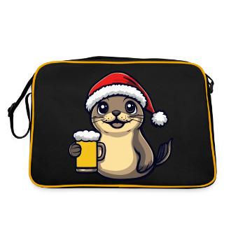 Robbe Tier Weihnachten Bier Lustig - Retro Tasche - Schwarz/Gold - Hinten