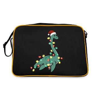 Christmas Lights Dinosaurier Weihnachten - Retro Tasche - Schwarz/Gold - Hinten