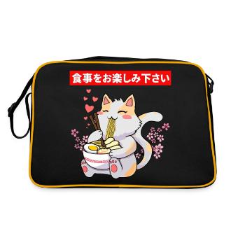 Cute cat eating a bowl of ramen - Retro Bag - black/gold - Back