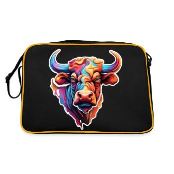 Stier / Bulle / Tier / Hörner / Stierkampf - Retro Tasche - Schwarz/Gold - Hinten