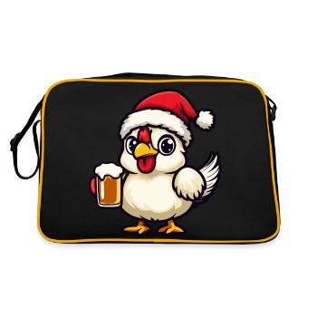 Huhn Weihnachten Bier - Retro Tasche - Schwarz/Gold - Hinten