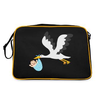 Cigogne avec bébé - Sac Retro - noir/or - Dos