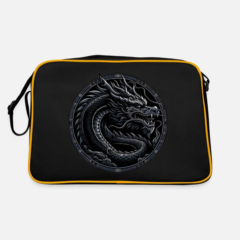 Monochromer Mythos: Schwarzer Drache Retro Tasche