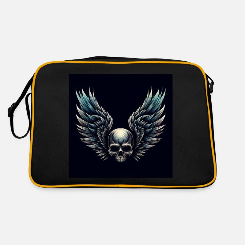 Crâne avec des ailes (noir) Sac Retro