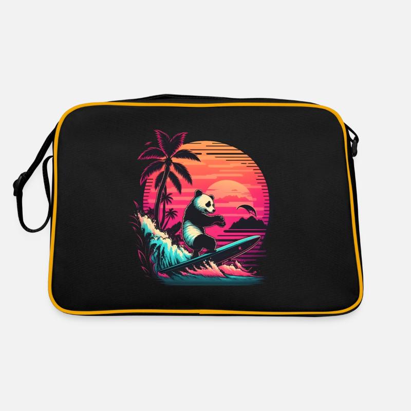 Synthwave surfing Panda Sunset Retro Tasche