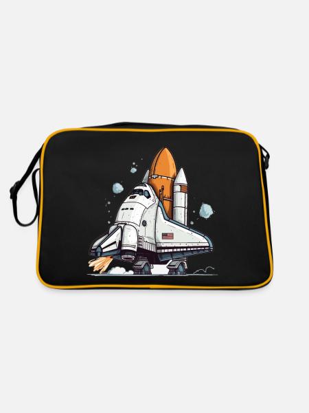 Playful Cartoon Space Shuttle - Retro Bag - black/gold - Back