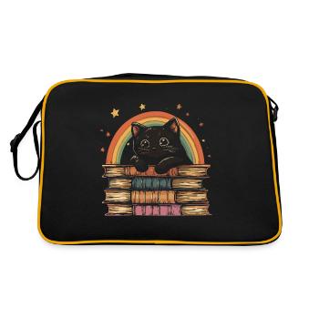 Süße schwarze Katze liegt auf Bücher - Retro Tasche - Schwarz/Gold - Hinten