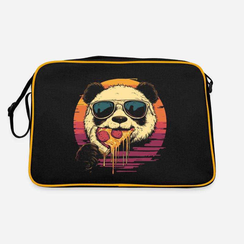 Panda avec des lunettes de soleil mangeant de la pizza Sac Retro