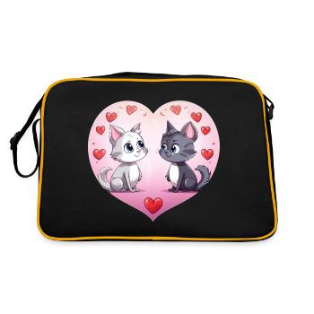 Two cute love cats, two cute cats in the heart cat - Retro Bag - black/gold - Back