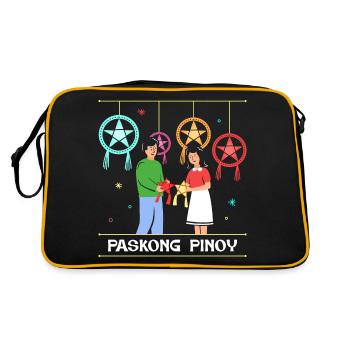 Paskong Pinoy Weihnachtsdesign für Filipinos - Retro Tasche - Schwarz/Gold - Hinten