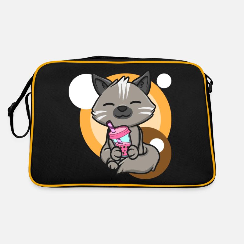 Katze und Bubble Tea Retro Tasche