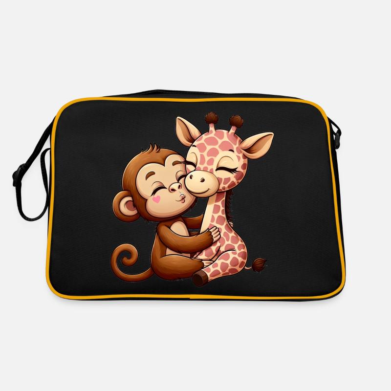 Cuddling Monkey And Giraffe In Love Retro Tasche