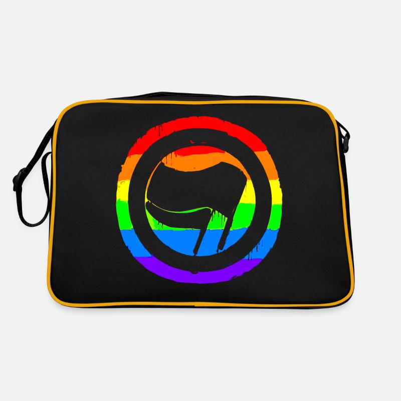 Regenbogen Bunt Protest Antifa Links - Retro Tasche - Schwarz/Gold