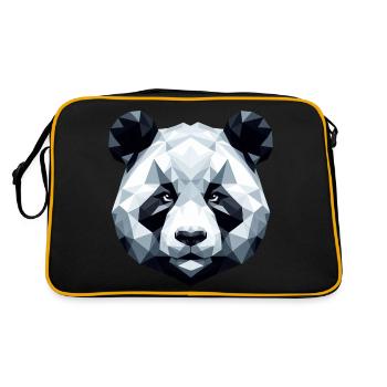 Panda Porträt Geometrie Polygon Kunststil - Retro Tasche - Schwarz/Gold - Hinten