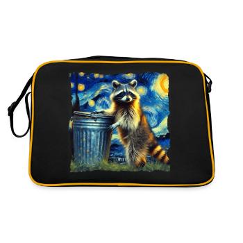 Waschbär Starry Night - Retro Tasche - Schwarz/Gold - Hinten