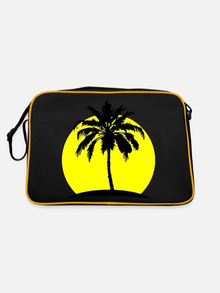 Palme Silhouette Symbol - Retro Tasche - Schwarz/Gold - Hinten