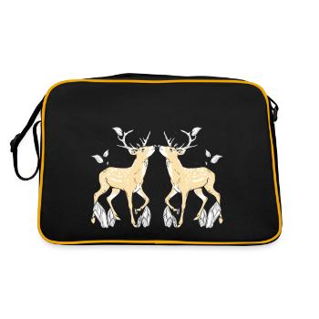 Geweih Reh Hirsch Rehbock Wildtiere Rotwild - Retro Tasche - Schwarz/Gold - Hinten