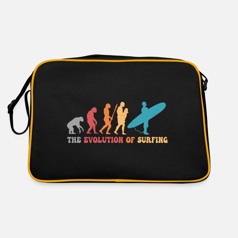 Surf-Evolution des Surfens Surfer-Humor - Retro Tasche - Schwarz/Gold