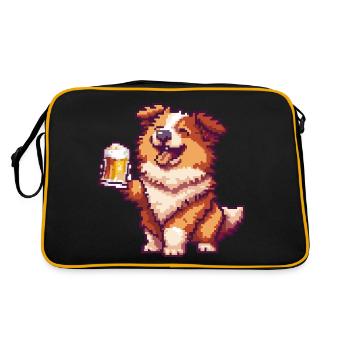 Border Collie Hund Pixel Bier - Retro Tasche - Schwarz/Gold - Hinten