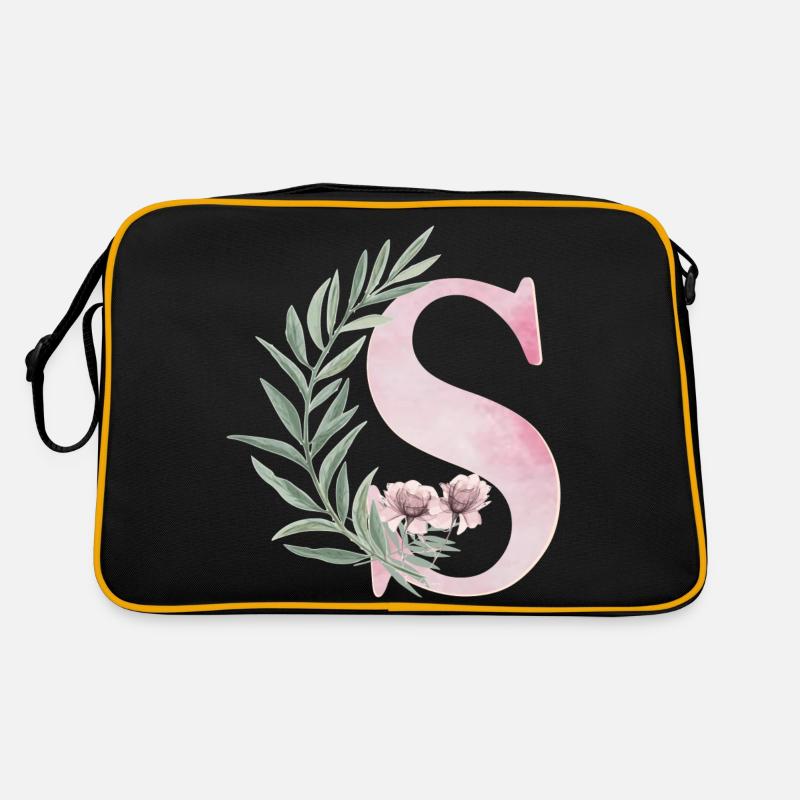 Buchstabe S mit Blumen - Retro Tasche - Schwarz/Gold