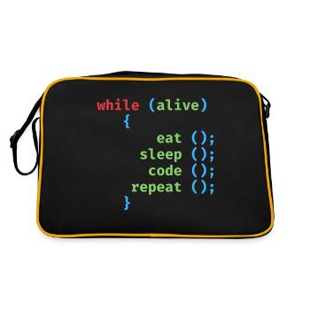 WHILE ALIVE EAT SLEEP CODE REPEAT - Retro Tasche - Schwarz/Gold - Hinten