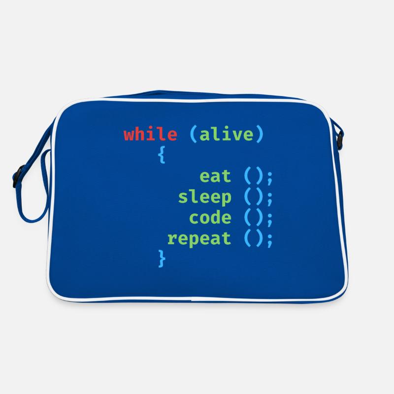 WHILE ALIVE EAT SLEEP CODE REPEAT Retro Tasche